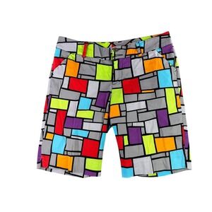 Loudmouth Golf Shorts Womens 10 Multicolor Geometric Block Pop Art Mondrian